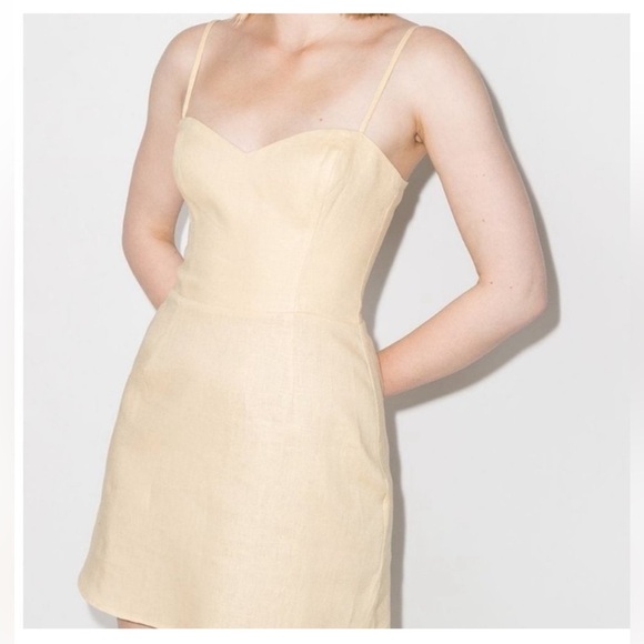 Reformation Roarke Linen Sweetheart-neck Dress in Parmesan yellow | size 4 - Picture 12 of 12